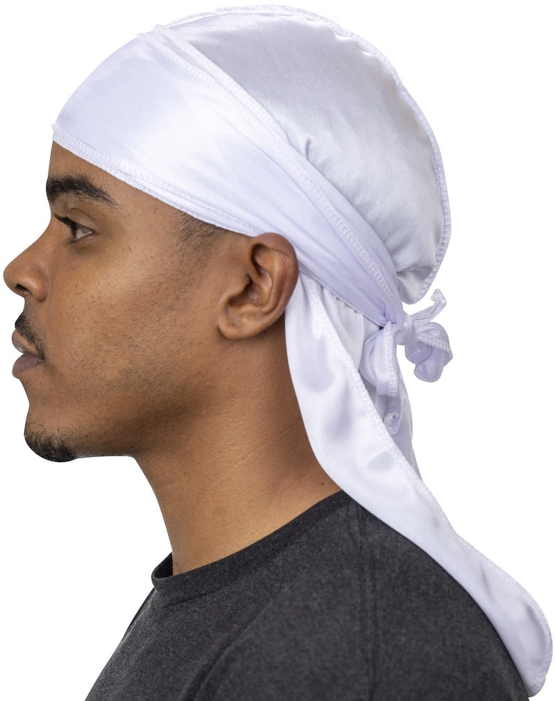Veeta Superior Silk Durag - Smooth Silk Durag for Men & Women, Long Double Wide Straps, Outside Seam Triple Stitch Du Rag (Ghost White) - Image 1
