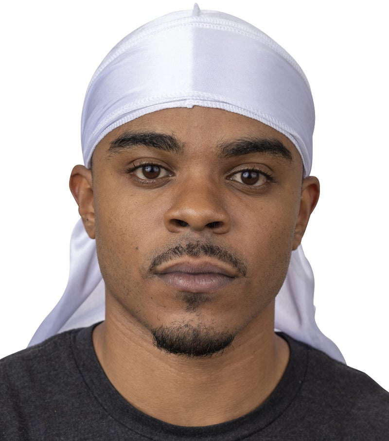 Veeta Superior Silk Durag - Smooth Silk Durag for Men & Women, Long Double Wide Straps, Outside Seam Triple Stitch Du Rag (Ghost White) - Image 4