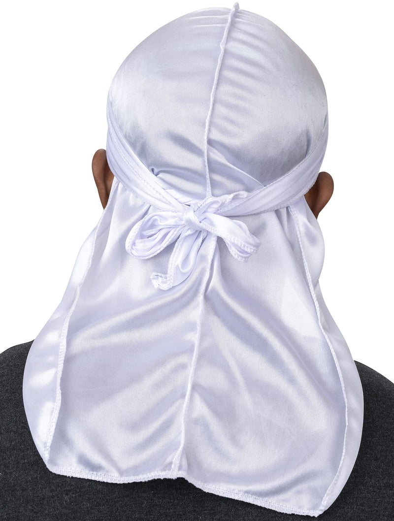 Veeta Superior Silk Durag - Smooth Silk Durag for Men & Women, Long Double Wide Straps, Outside Seam Triple Stitch Du Rag (Ghost White) - Image 2