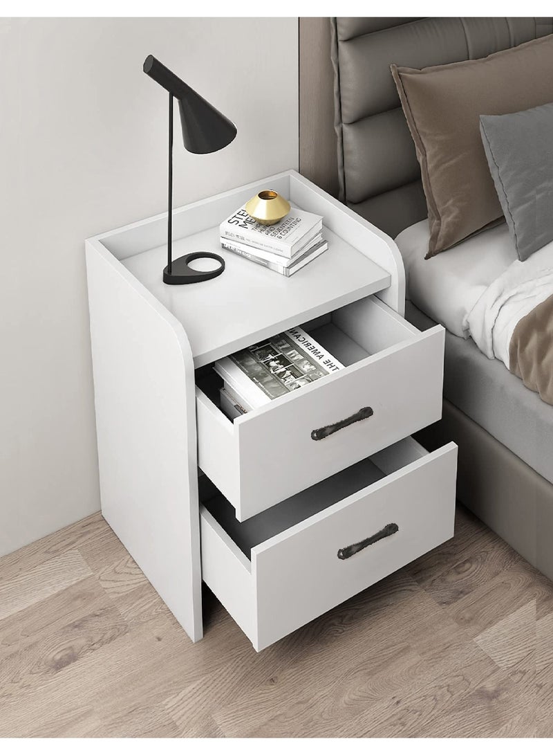 Modern Bedside Table, Simple Side Table Nightstand, Wooden Multifunction Storage Cabinet with 2 Drawers for Bedroom, 40*40*60cm, CT055, White - Image 5