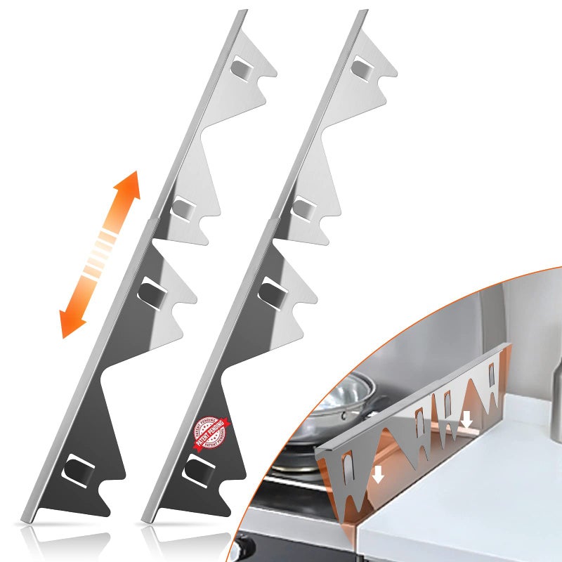 Stainless Steel Stove Gap CoversStove Gap Filler Range Trim Kit Stove Gap Guards Heat Resistant and Easy to Clean Easy retractable Length 138 to 275 Width 079Silver2PCS