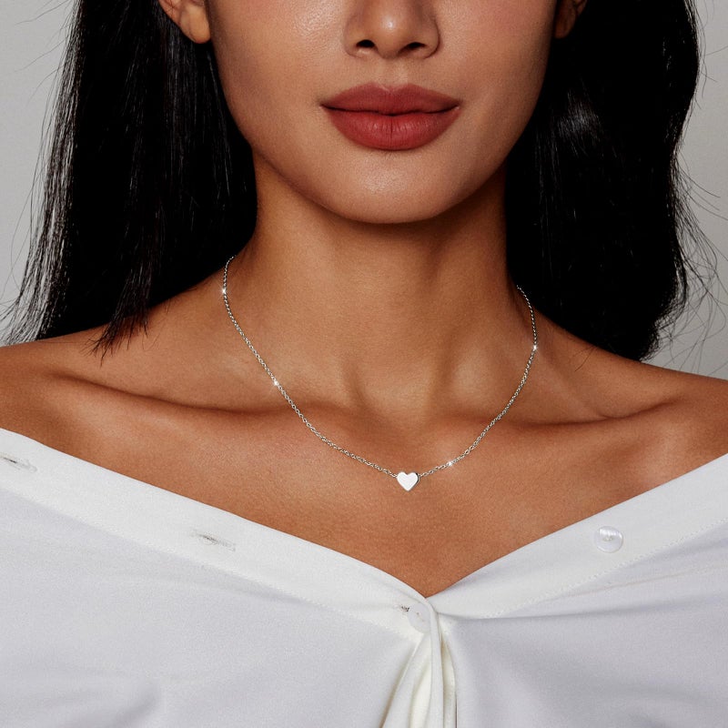 Zeffy Tiny Heart Necklace Sterling Silver Dainty Cute Heart Choker Necklaces Simple Love Heart Pendant Necklace Trendy Jewelry for Women - Image 4