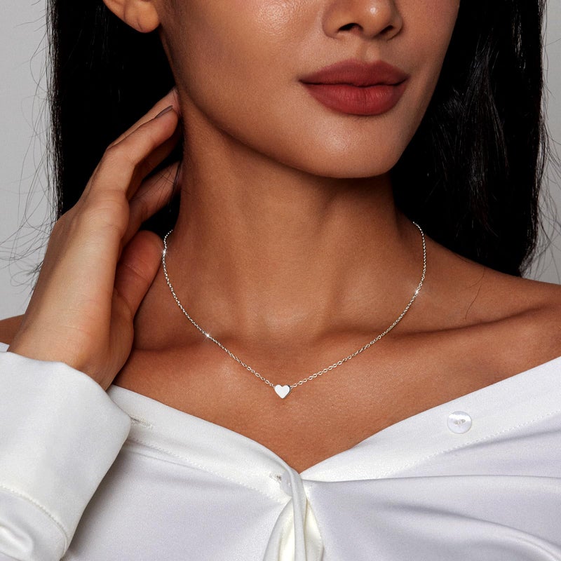 Zeffy Tiny Heart Necklace Sterling Silver Dainty Cute Heart Choker Necklaces Simple Love Heart Pendant Necklace Trendy Jewelry for Women - Image 3