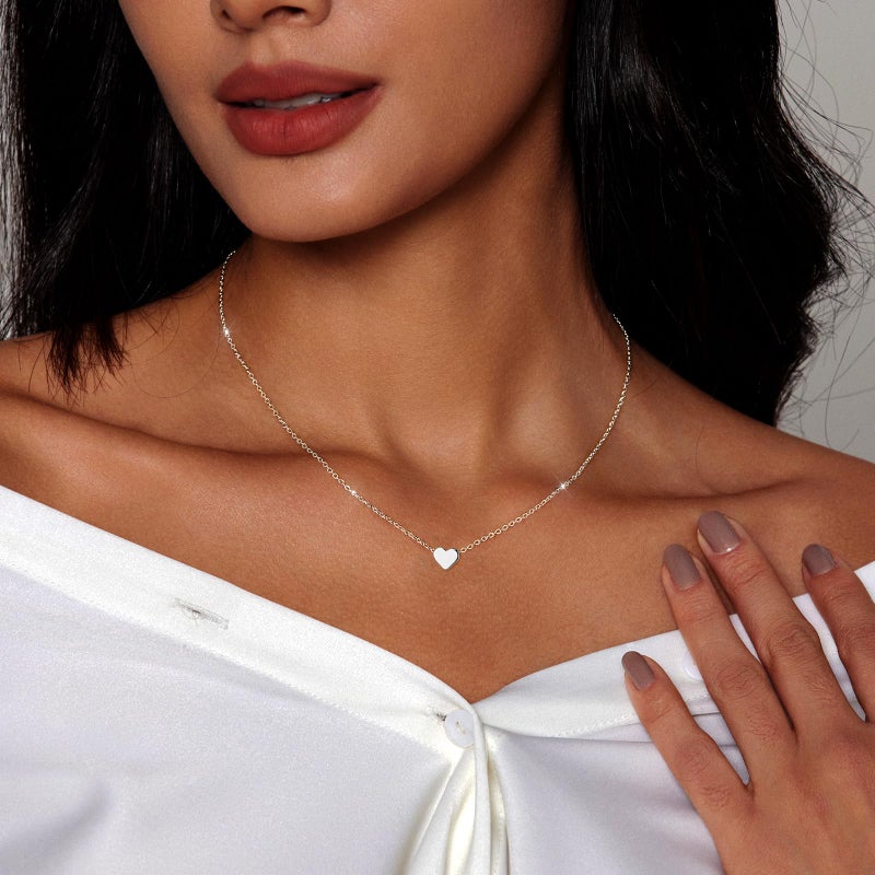 Zeffy Tiny Heart Necklace Sterling Silver Dainty Cute Heart Choker Necklaces Simple Love Heart Pendant Necklace Trendy Jewelry for Women - Image 2
