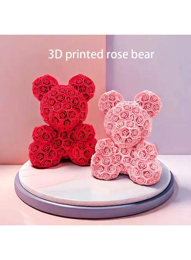Pink Red 3D Printed Rose Bear Model Cute Decorative Ornament Doll Gift - Image 1