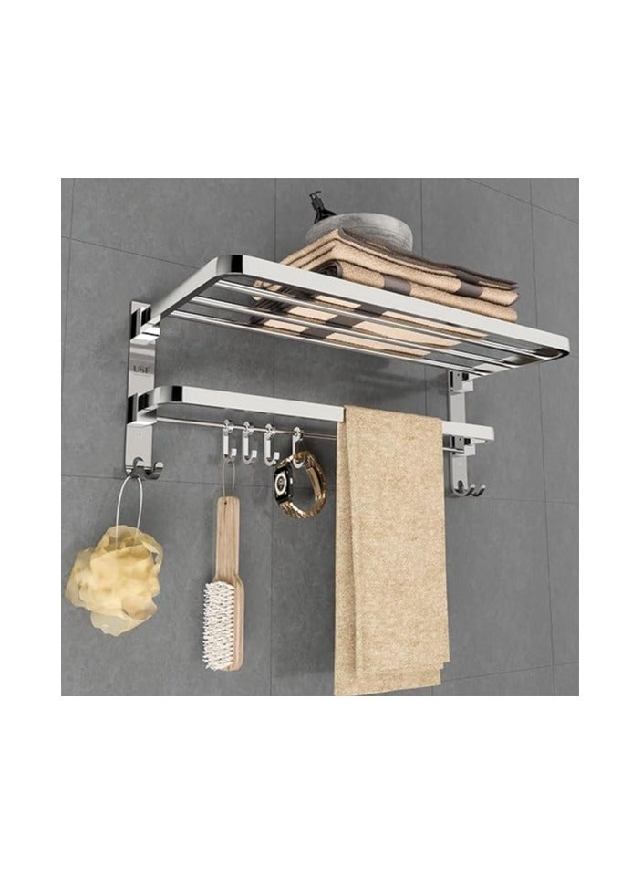 ACCESSORIES 24 Inches 304 Stainless Steel Bathroom Towel Holder | Folding Towel Rack For Bathroom | Towel Holder For Bathroom | Towel Stand For Bathroom With Shelf  - Image 1