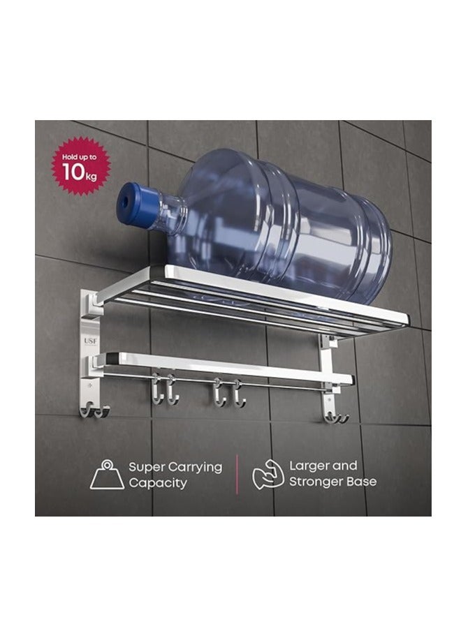 ACCESSORIES 24 Inches 304 Stainless Steel Bathroom Towel Holder | Folding Towel Rack For Bathroom | Towel Holder For Bathroom | Towel Stand For Bathroom With Shelf  - Image 2