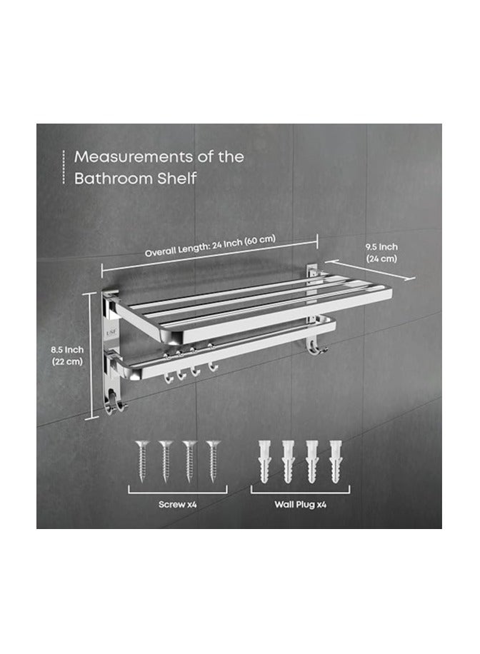 ACCESSORIES 24 Inches 304 Stainless Steel Bathroom Towel Holder | Folding Towel Rack For Bathroom | Towel Holder For Bathroom | Towel Stand For Bathroom With Shelf  - Image 3