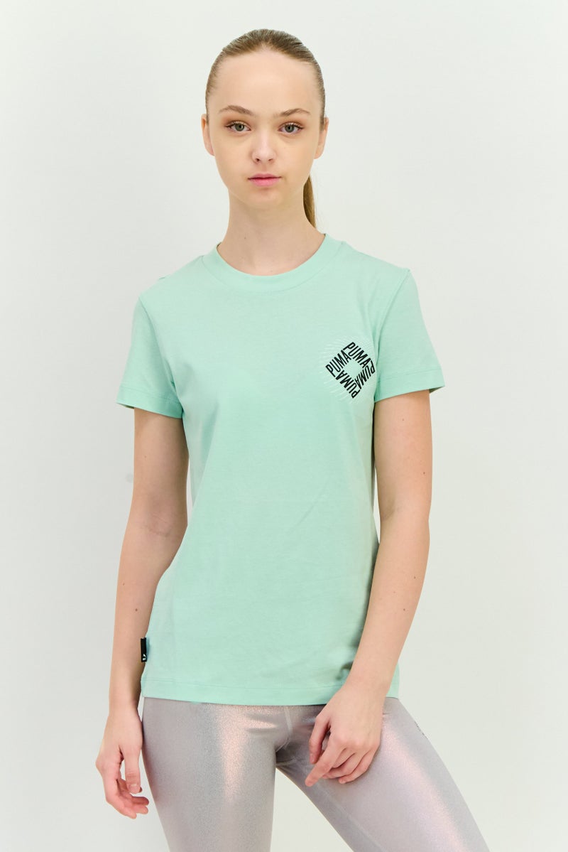 PUMA تي شيرت تدريب قصير الأكمام للنساء، أخضر مريمي - Image 1
