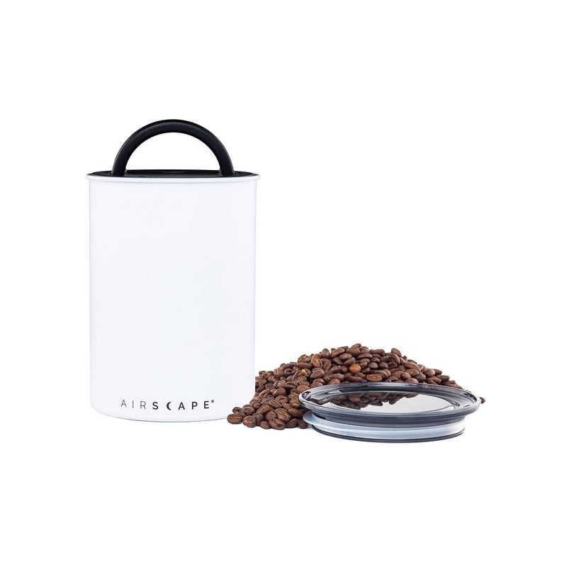 Planetary Design Airscape® Stainless Steel Coffee Canister | Food Storage Container | US Patented Inner Plunger Lid REMOVES Excess Oxygen | Don't Buy airtight, Buy AIR-Less | (Medium, Matte White) - Image 1