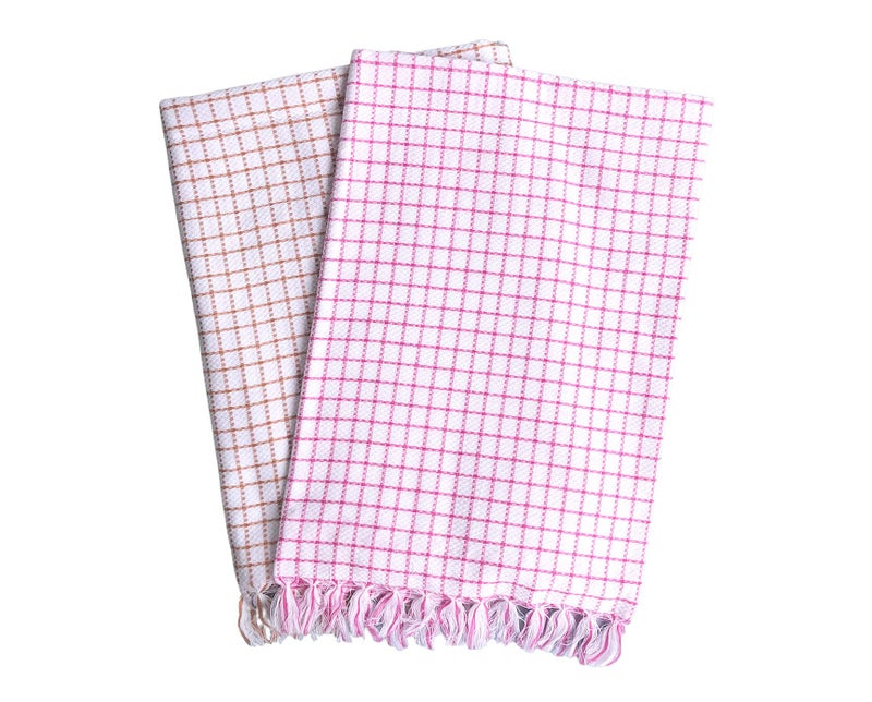 AVKA Studio Check Bath Towels Indian Cotton Towel Fast Drying Quick Absorbent Set of 2 30x60 Inches