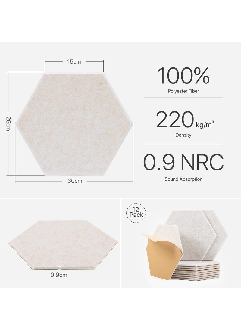 Jorunb - 12 Pack Soundproof Wall Panels, Acoustic Panels Self-Adhesive, Acoustic Panels Sound Absorbing High Density, Hexagon Sound Proof Panels for Walls Acoustic Treatment Home Studio Gaming Room, Beige - Image 1