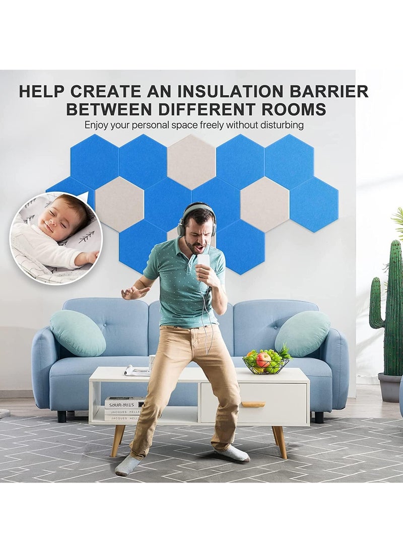 Jorunb - 12 Pack Soundproof Wall Panels, Acoustic Panels Self-Adhesive, Acoustic Panels Sound Absorbing High Density, Hexagon Sound Proof Panels for Walls Acoustic Treatment Home Studio Gaming Room, Beige - Image 1
