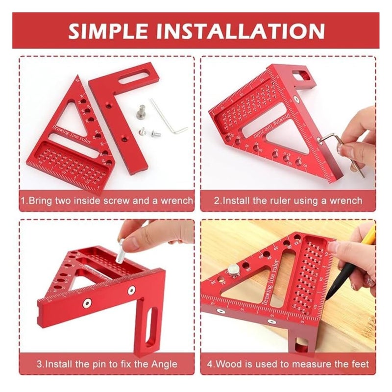 مسطرة مثلث نجارة الألومنيوم 12 بوصة أداة قياس دقيقة لأعمال النجارة - Image 4