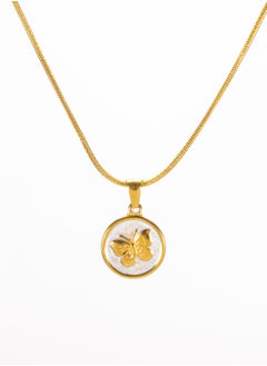 Stainless Steel Golden Necklace with a Butterfly Pendant White