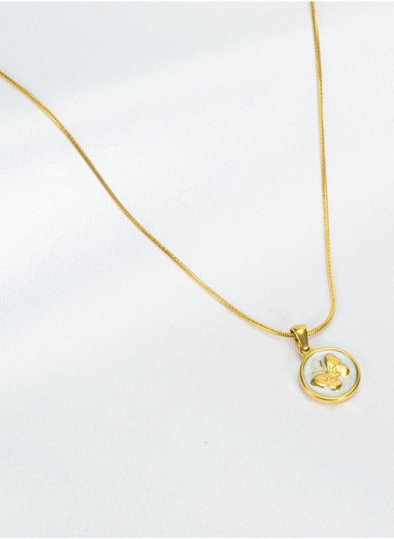 The Black Pearl Accessories - Stainless Steel Golden Necklace with a Butterfly Pendant White - Image 1