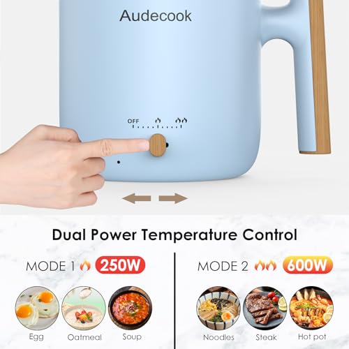 Audecook Hot Pot Electric with Steamer, 1.8L Portable Mini Travel Cooker, Multifunctional Non-Stick Electric Skillet for Stir Fry/Stew/Steam, Perfect for Ramen Noodles/Pasta/Egg/Soup/Oatmeal(Blue) - Image 3