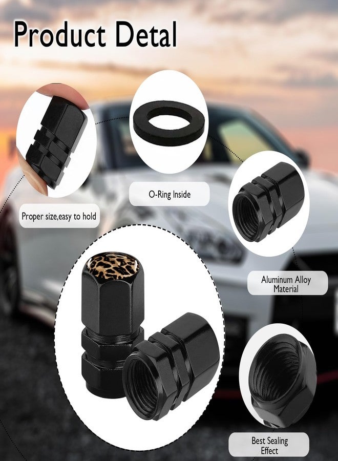 Ldntly Tire Valve Stem Caps Leopard Car Accessories 4-Pack-Aluminum Alloy Rust-Proof Universal Dust Covers Tire Air Cap for Car, SUV, Bike, Motorcycle,Leopard Gifts - Image 4