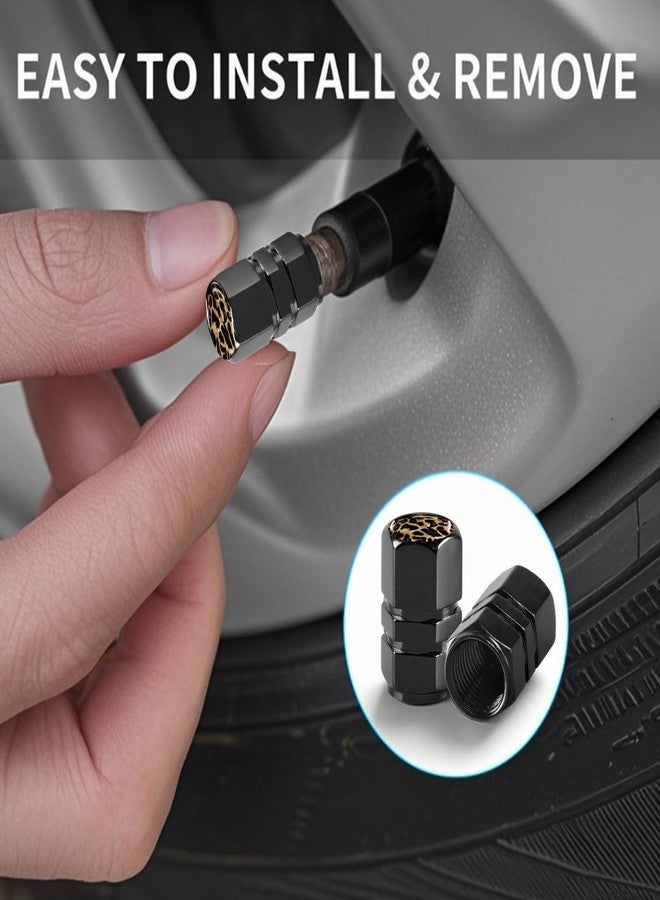 Ldntly Tire Valve Stem Caps Leopard Car Accessories 4-Pack-Aluminum Alloy Rust-Proof Universal Dust Covers Tire Air Cap for Car, SUV, Bike, Motorcycle,Leopard Gifts - Image 2