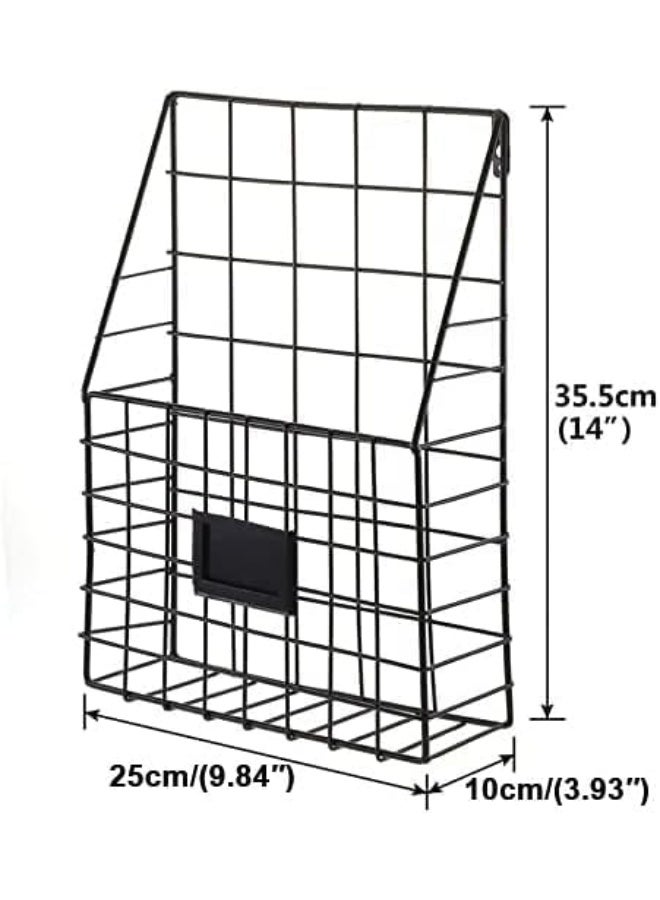 NANAO حامل مجلات مثبت على الحائط 30 * 25 * 10 سم حامل مجلات وصحف معدني سلة صحف بسيطة، حامل مجلات للباب (أسود) - Image 2