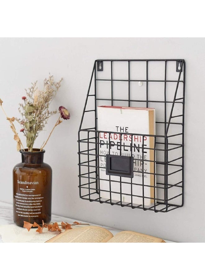 NANAO حامل مجلات مثبت على الحائط 30 * 25 * 10 سم حامل مجلات وصحف معدني سلة صحف بسيطة، حامل مجلات للباب (أسود) - Image 1