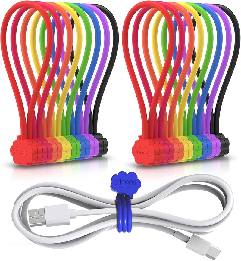 SOOoEC Magnetic Cord Ties, 16 Pack 7.2" Snap on Magnetic Cable Ties Cute Cloud Dialogue Design, Strong Magnetic Silicone Twist Ties for Bundling and Organizing, Assorted Colors. - Image 1
