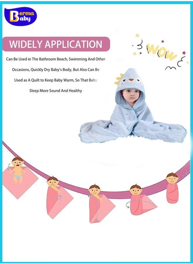 Berma Baby Hooded baby towel, toddler bathrobe, soft baby towel, newborn blanket, coral fleece shawl bath towel, swimming towel, soft and super absorbent towel for baby boys and girls, 80*80 cm  - Image 3