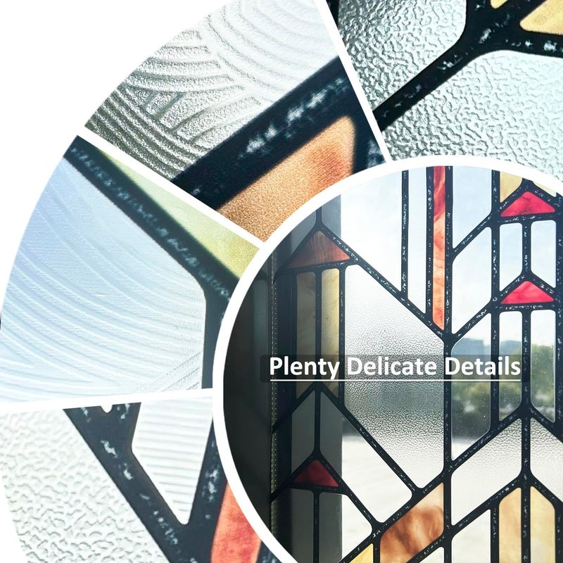 ChicSkin Original Hand Drawn Faux Stained Glass Window Film, Double-Sided Privacy Static Film, Amber Geometry Patterns Inspired by Hollyhock House, See Through 11.02"X55.12" - Image 2
