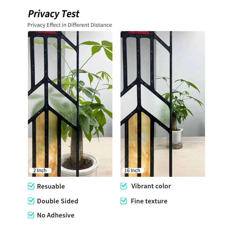 ChicSkin Original Hand Drawn Faux Stained Glass Window Film, Double-Sided Privacy Static Film, Amber Geometry Patterns Inspired by Hollyhock House, See Through 11.02"X55.12" - Image 3