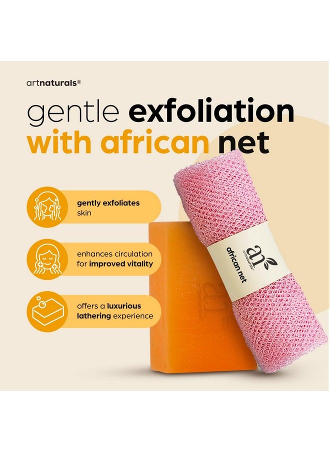 artnaturals Kojic Acid Soap + African Net Sponge (2 Pack X 142G Turmeric Bars) Dark Spot Remover Hyperpigmentation & Scars Original Japanese Complex Vitamin C Hyaluronic Acid Retinol Shea Butter  - Image 3