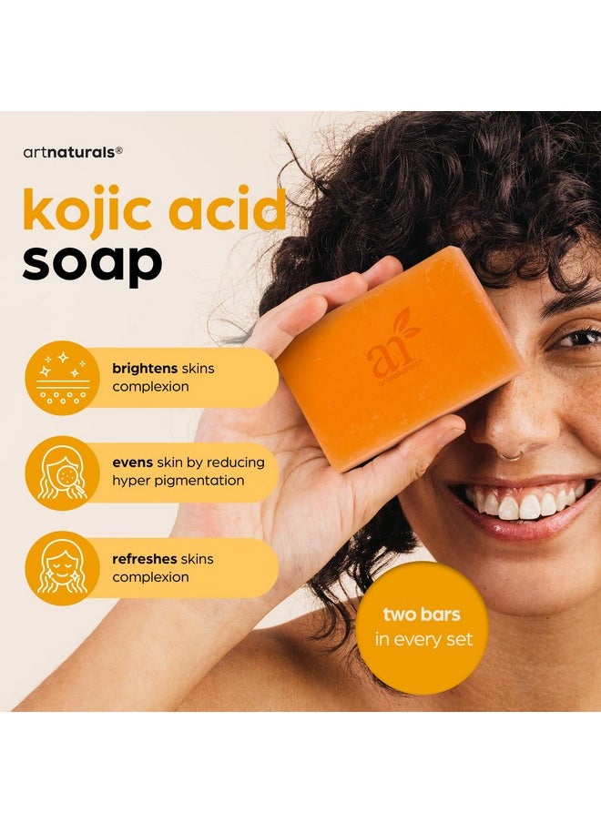 artnaturals Kojic Acid Soap + African Net Sponge (2 Pack X 142G Turmeric Bars) Dark Spot Remover Hyperpigmentation & Scars Original Japanese Complex Vitamin C Hyaluronic Acid Retinol Shea Butter  - Image 2