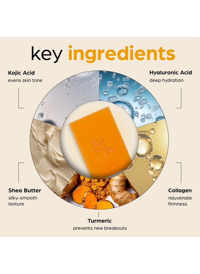 artnaturals Kojic Acid Soap + African Net Sponge (2 Pack X 142G Turmeric Bars) Dark Spot Remover Hyperpigmentation & Scars Original Japanese Complex Vitamin C Hyaluronic Acid Retinol Shea Butter  - Image 5