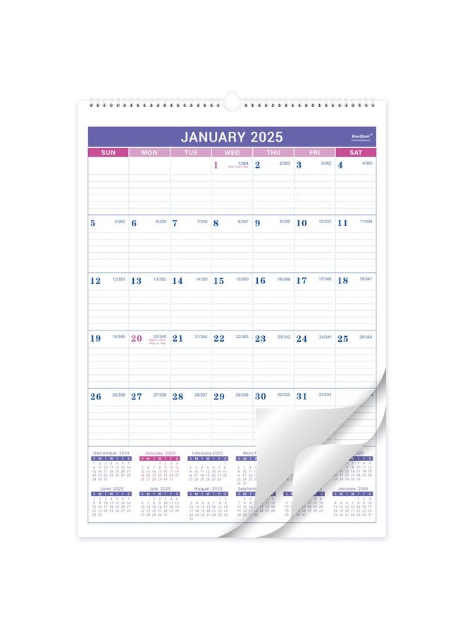 BooQool 2025 Wall Calendar - Jan 2025 - Dec 2025, 12 Months Wall Calendar 2025, 12" X 17", Large Blocks, 2025 Calendar, Spiral Bound  - Image 1