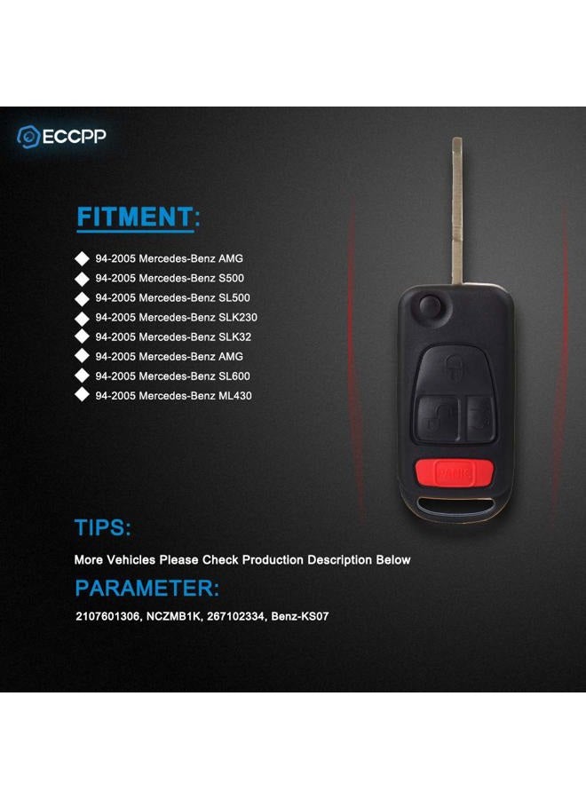 ECCPP Replacement fit for Uncut Keyless Entry Remote Control Car Key Fob Shell Case Mercedes Benz Series 94-2005 NCZMB1K (Pack of 2) - Image 2