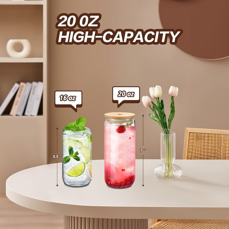 DAMCONME 20oz Glass Cups with Lids and Straws Set of 6 – Large Iced Coffee Tumblers for Couples, Families, or Friends – Reusable Drinkware for Brunch, Home Gatherings, and Holiday Gifting - Image 2