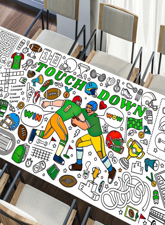EUVBOKW Football Coloring Tablecloth Large Sports Theme Activity Poster for Birthday Party Home Art Craft Supplies, 30x72 Inches - Image 1