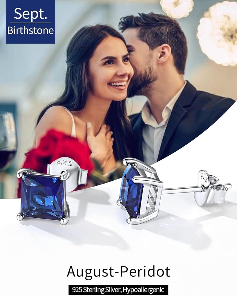 ChicSilver 925 Sterling Silver Earrings Sparkling Heart/Round/Princess Cut Birthstone Earrings for Women Birthday Jewelry with Gift Box - Image 5
