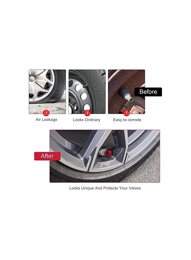 S-TOP Aluminum Tire Valve Cap, Car Tire Waterproof and Dustproof Valve Stem Cover Accessories, Universal for SUV, Car, Bike and Motorcycle (4PCS Red) - Image 3