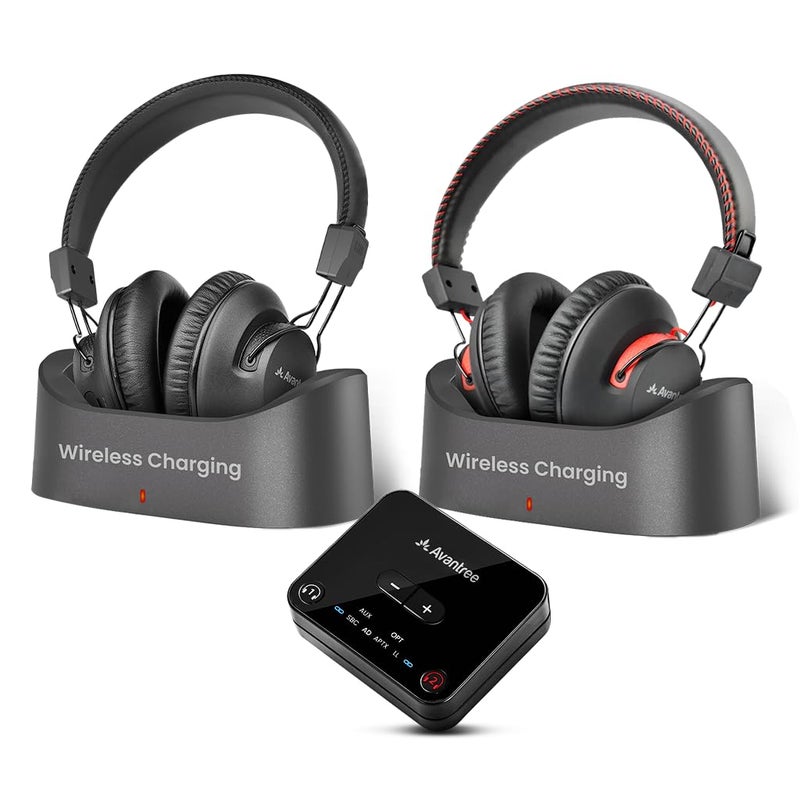 Avantree HT41899 Plus 2 Dual Bluetooth Wireless Headphones for TV Watching with Transmitter Charging Docks aptX Adaptive Low Latency Support Compatible with Optical 35mm AUX TVs - Image 2