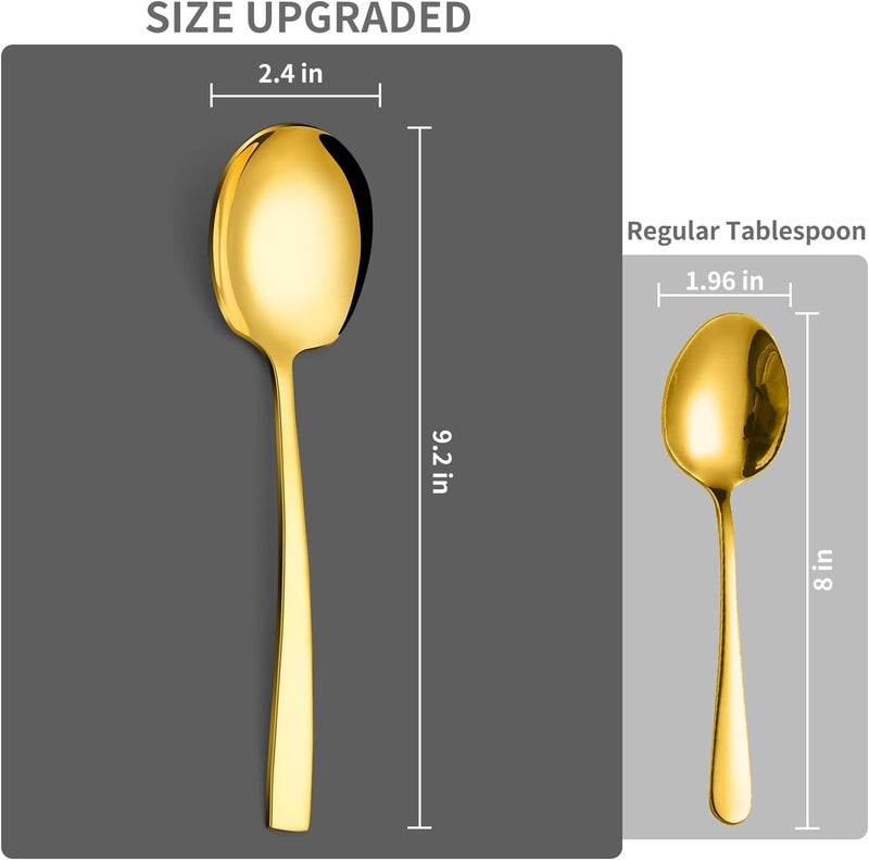 KEYOXY 4 Piece Stainless Steel Serving Spoons Set - 4 Large Spoons, 9.2-Inch, Dishwasher Safe, for Parties/Kitchen/Buffet/Catering,Gold - Image 3