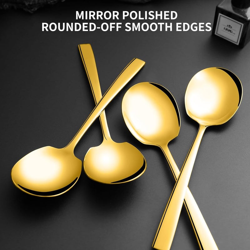KEYOXY 4 Piece Stainless Steel Serving Spoons Set - 4 Large Spoons, 9.2-Inch, Dishwasher Safe, for Parties/Kitchen/Buffet/Catering,Gold - Image 2