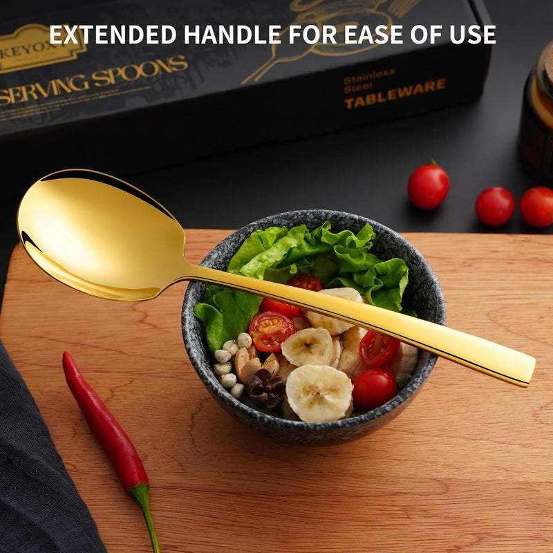 KEYOXY 4 Piece Stainless Steel Serving Spoons Set - 4 Large Spoons, 9.2-Inch, Dishwasher Safe, for Parties/Kitchen/Buffet/Catering,Gold - Image 5
