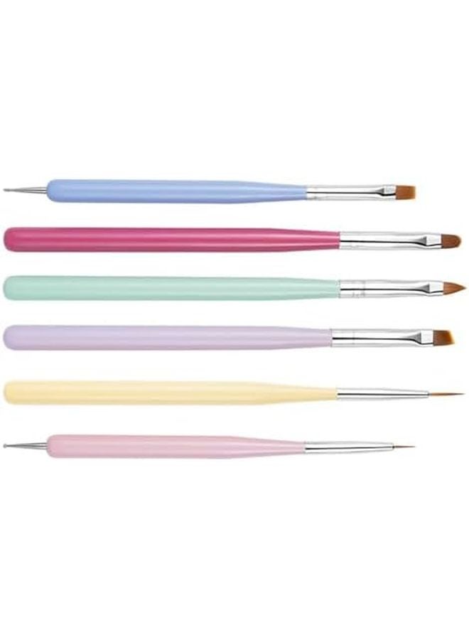 6PCS Nail Art Brushes Set For Gel Nail Design Dotting Liner And Cleaning - Image 2