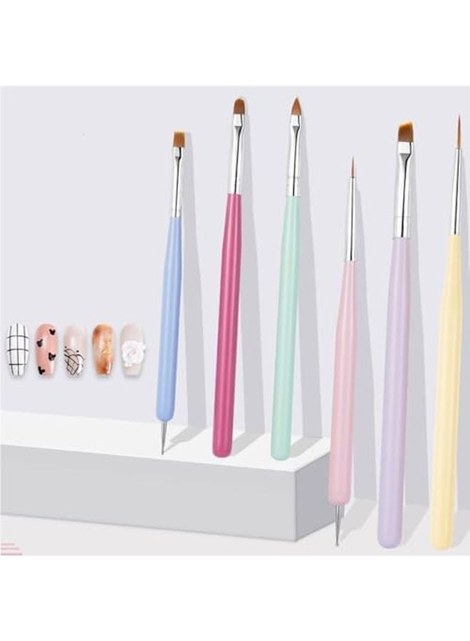6PCS Nail Art Brushes Set For Gel Nail Design Dotting Liner And Cleaning - Image 5