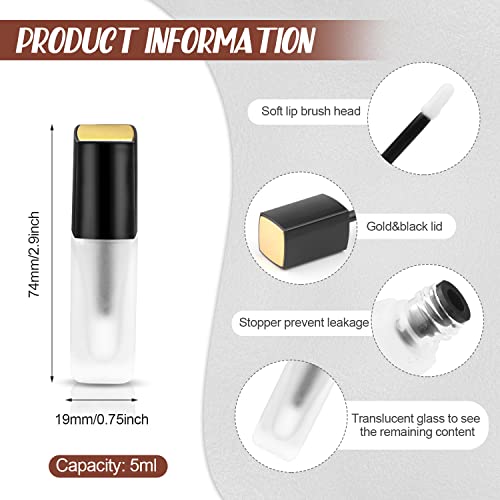 Cositina 5 Pcs 5ml Frosted Glass Lip Gloss Tubes Refillable Square Lip Glaze Tube Vials Mini Lip Balm Bottle Container with Wands & Stoppers for Women Girls DIY Makeup Travel - Image 2