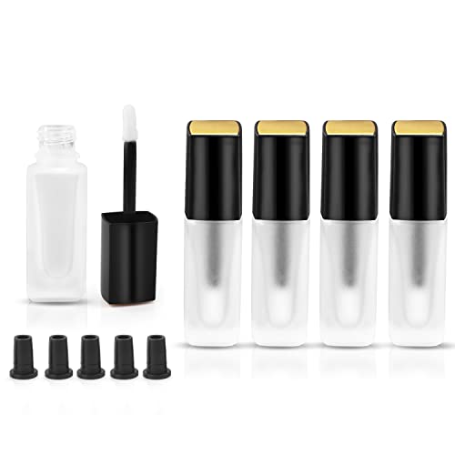 Cositina 5 Pcs 5ml Frosted Glass Lip Gloss Tubes Refillable Square Lip Glaze Tube Vials Mini Lip Balm Bottle Container with Wands & Stoppers for Women Girls DIY Makeup Travel - Image 1