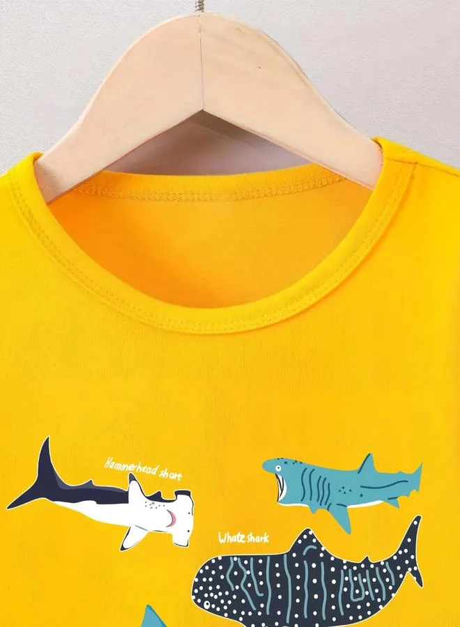 Take Two Take Two Boys Yellow Shark Graphic Print T-Shirt