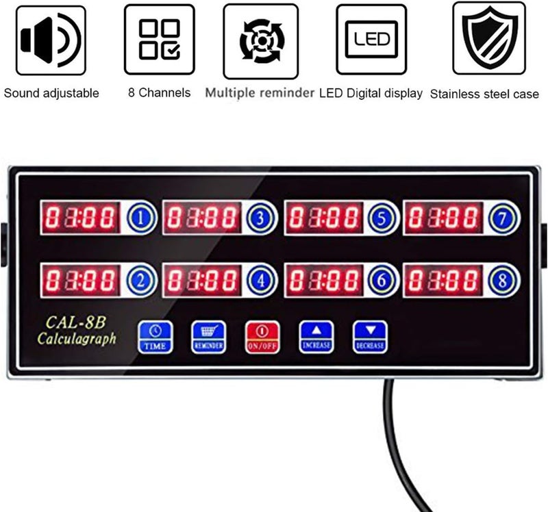 Slsy 8 Channels Commercial Kitchen Timer With Loud Alarm, Stainless Steel Calculagraph for Cooking, Restaurant, and Multiple Events - Image 5