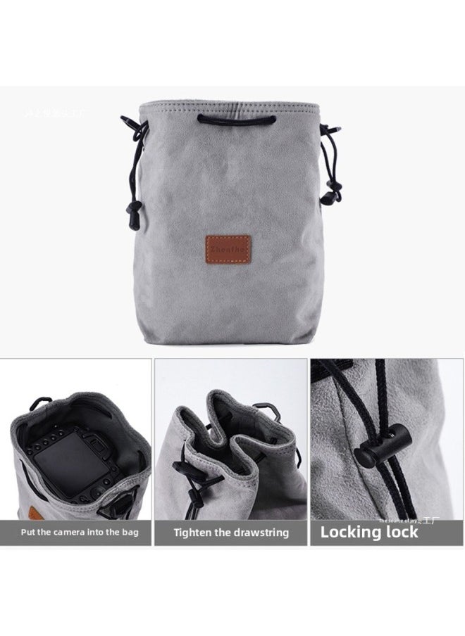 Generic Suitable For Canon Nikon Sony Fuji SLR Camera Bag Storage Liner Micro Single Protective Cover Photographic Mirror Lei Xin-Color:Canvas Black Large Size ★  - Image 5