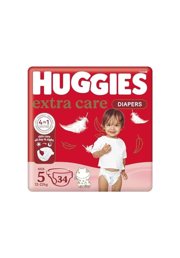 هجيز حفاضات اطفال من هاجيز 34  قطعة، مقاس 5، عناية فائقة - Image 1